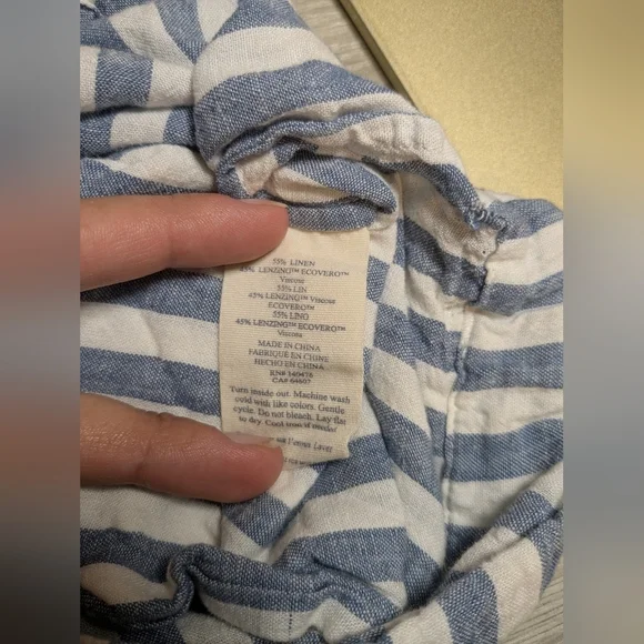 Faherty Blue Stripe Linen Blend Mid-Rise Drawstring Relaxed Pacific Beach Pant - Picture 11 of 12